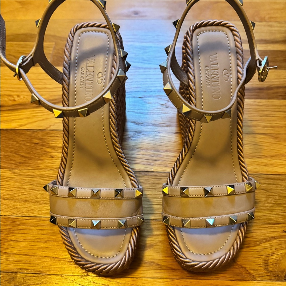 Valentino Rockstud Espadrille Wedge Sandal